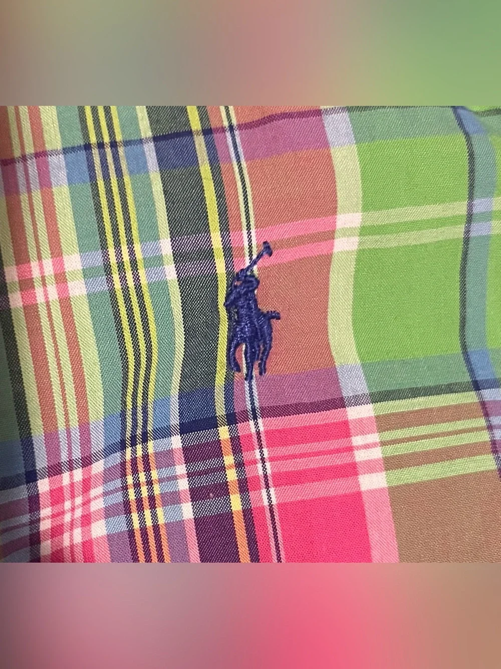 Ralph Lauren Boys' Green Plaid Button-Down Shirt with Pink & Blue Accents